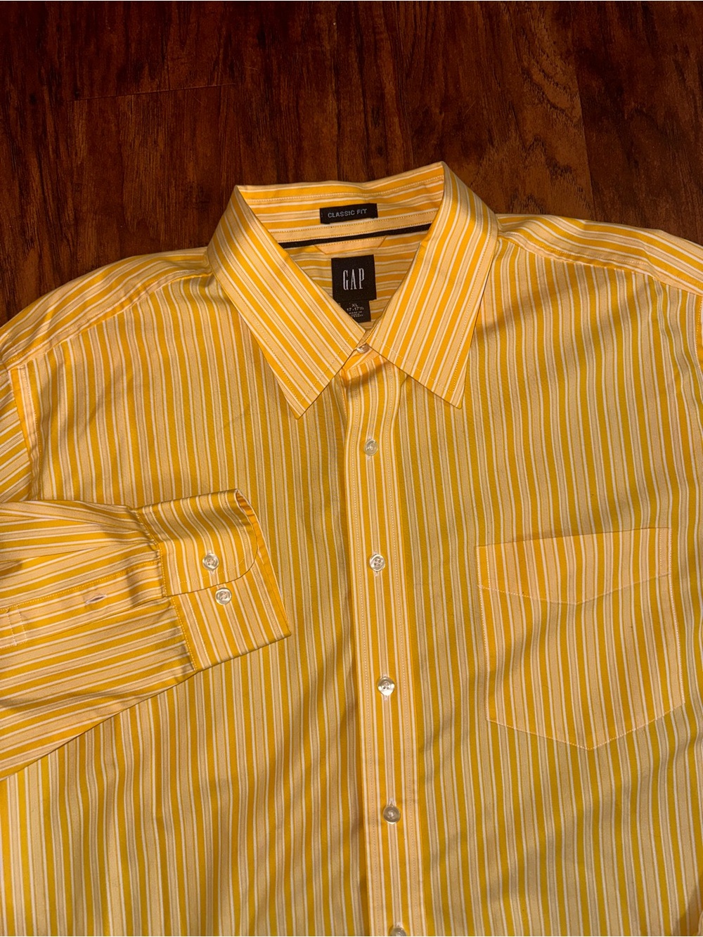 GAP 100% Cotton Men's Yellow and White Striped Dress Shirt Size XL - Picture 3 of 8
